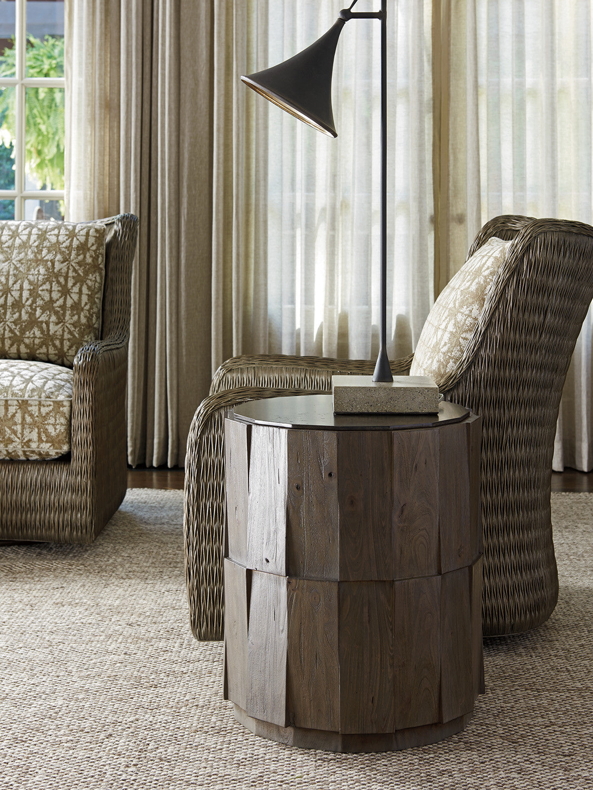 Everett Round Travertine End Table