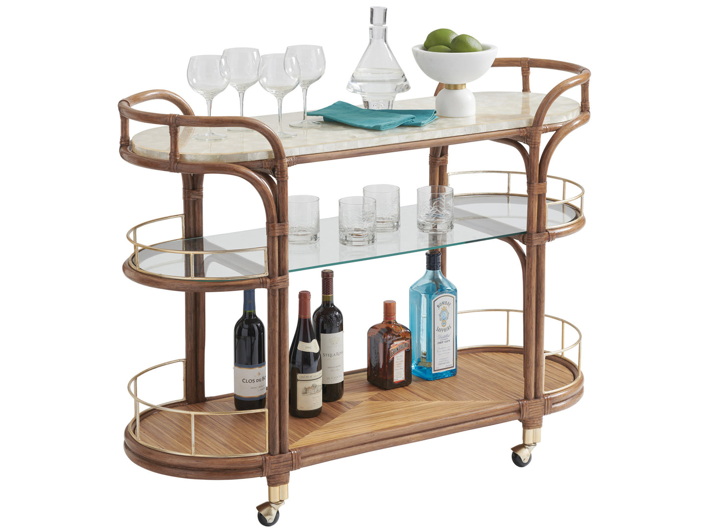 Palm Desert Toscana Rattan Mobile Bar Cart By Tommy Bahama