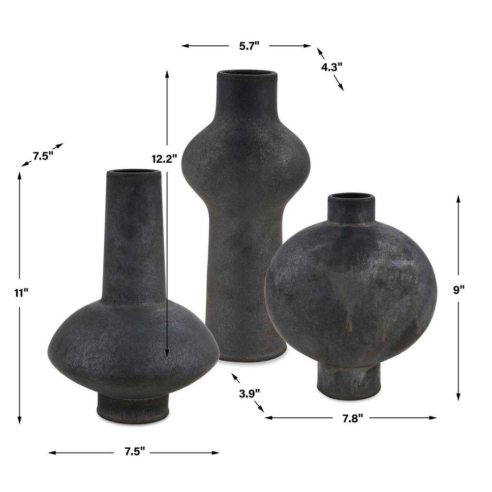 Charcoal Bloom Indoor-Outdoor Vases, Set of 3