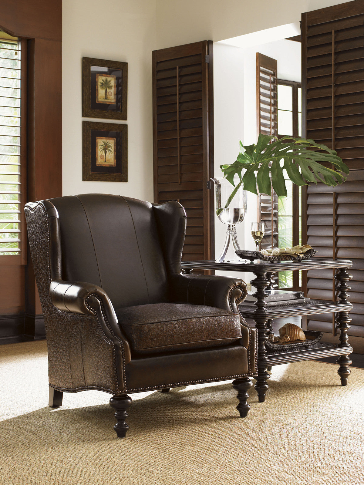 Royal Kahala Batik Leather Wing Chair By Tommy Bahama