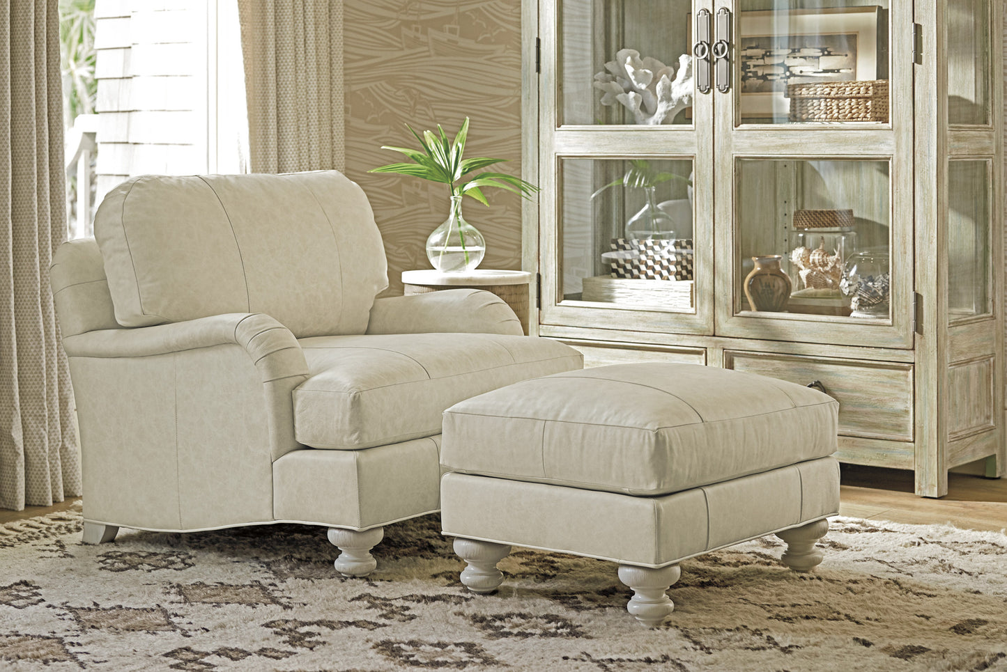 Ocean Breeze Gilmore Leather Ottoman