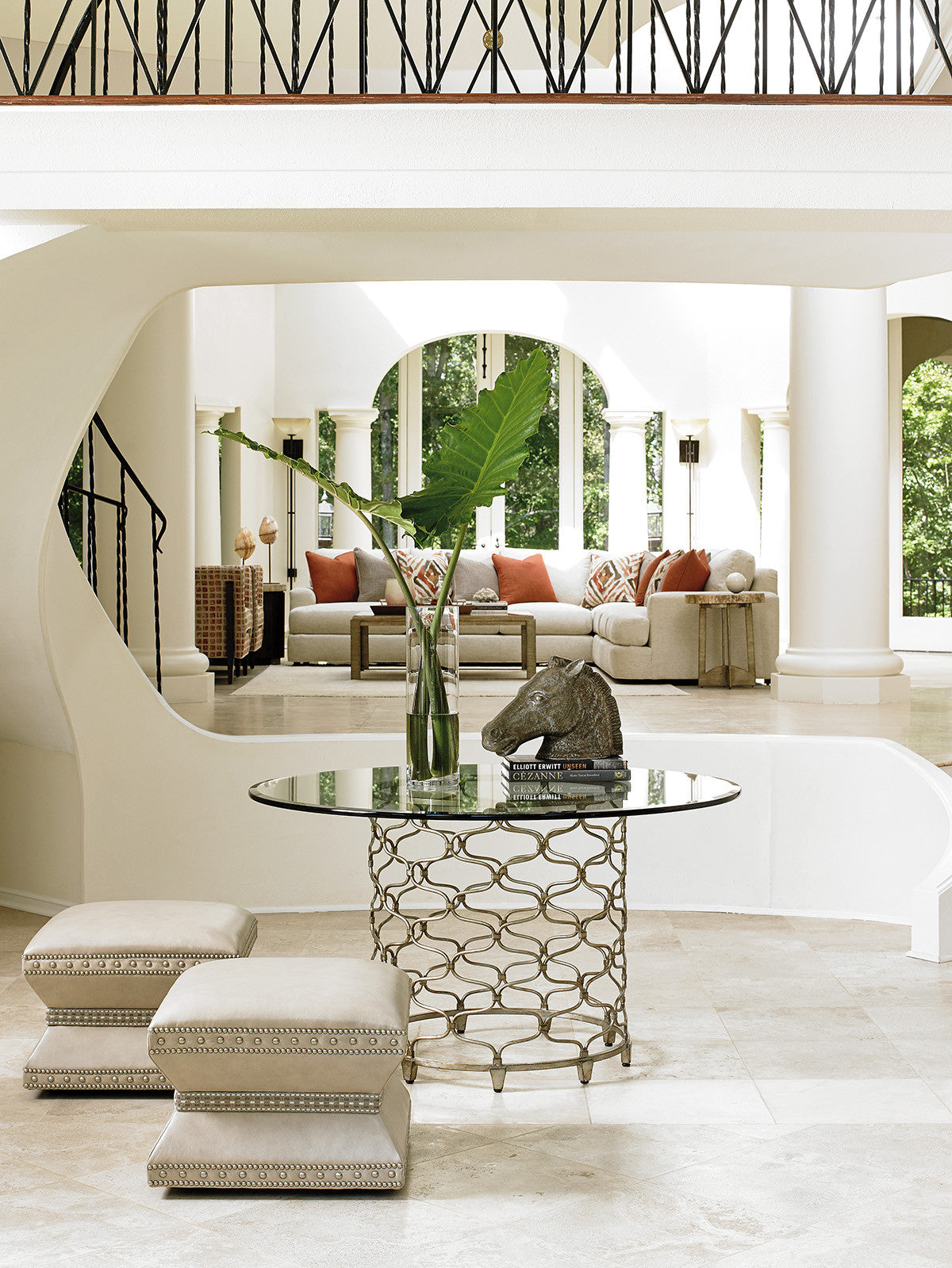 Lexington Laurel Canyon Bollinger Round Dining Table with Glass Top