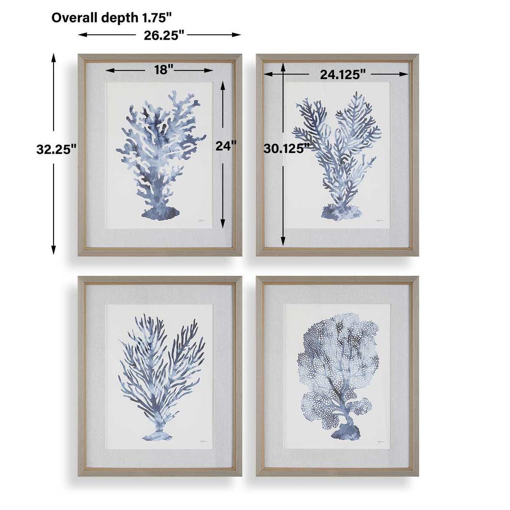 Shibori Coral Framed Prints, Set of 4