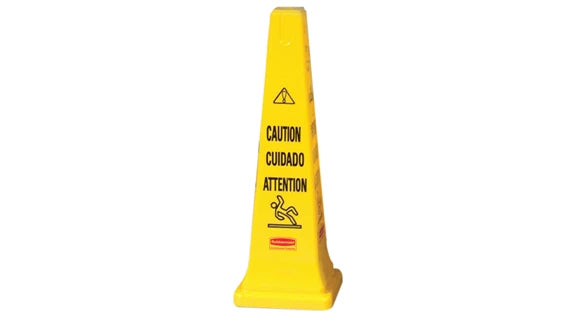 Multilingual "Caution" Floor Cone, 36", Yellow
