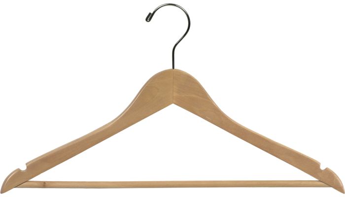17" Natural Wood Suit Hanger W/ Suit Bar & Notches