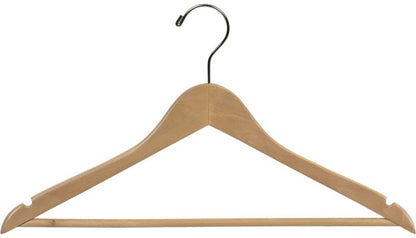 17" Natural Wood Suit Hanger W/ Suit Bar & Notches