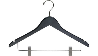 17" Black Wood Combo Hanger W/ Clips & Notches