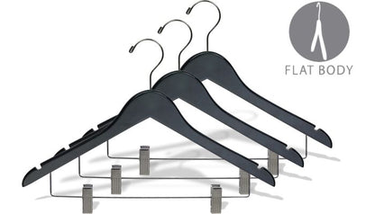 17" Black Wood Combo Hanger W/ Clips & Notches