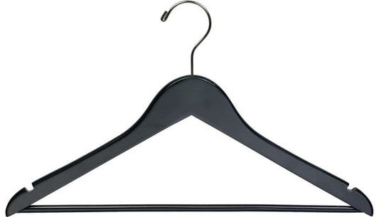 17" Black Wood Suit Hanger W/ Suit Bar & Notches