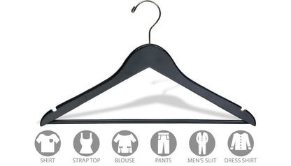 17" Black Wood Suit Hanger W/ Suit Bar & Notches