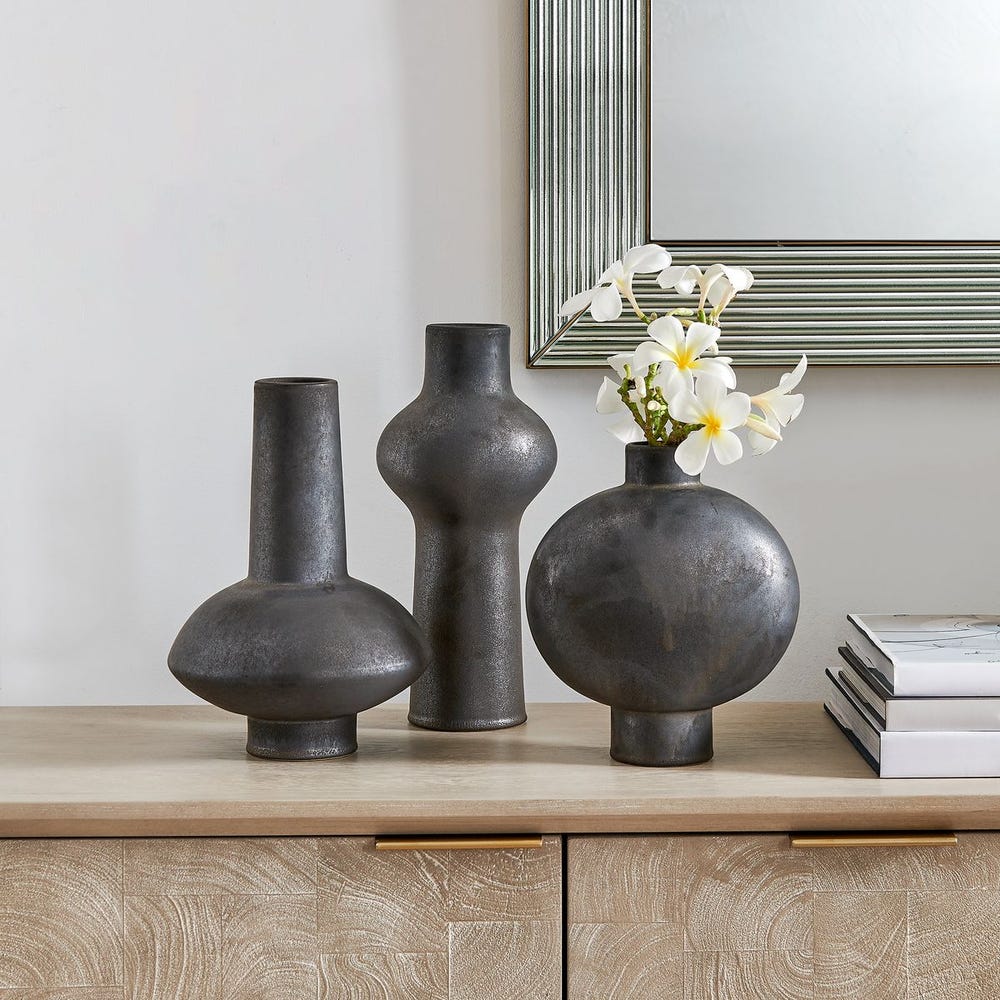Charcoal Bloom Indoor-Outdoor Vases, Set of 3
