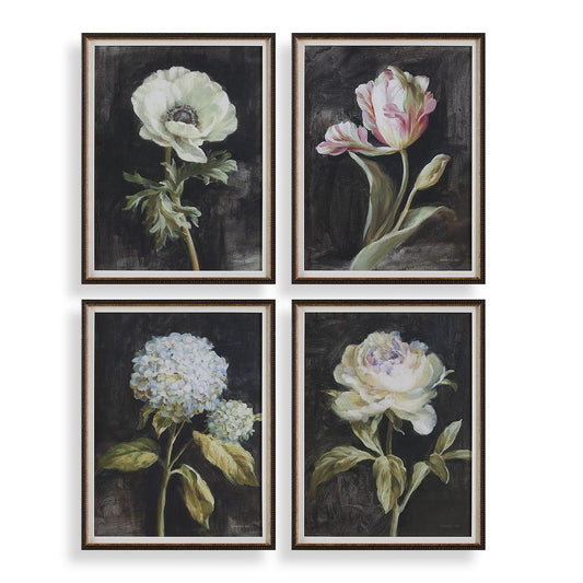 Florals on Black Framed Prints, Set of 4