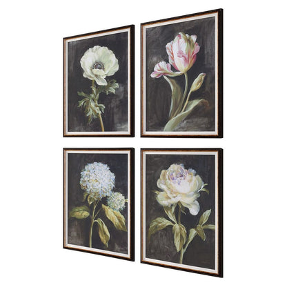 Florals on Black Framed Prints, Set of 4