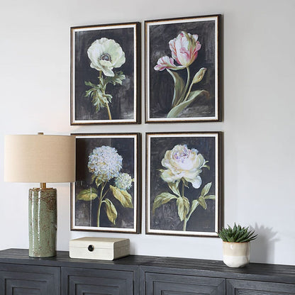 Florals on Black Framed Prints, Set of 4
