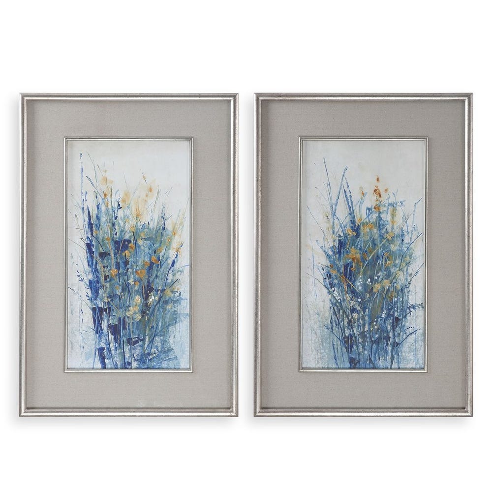 Indigo Florals Framed Prints, Set of 2