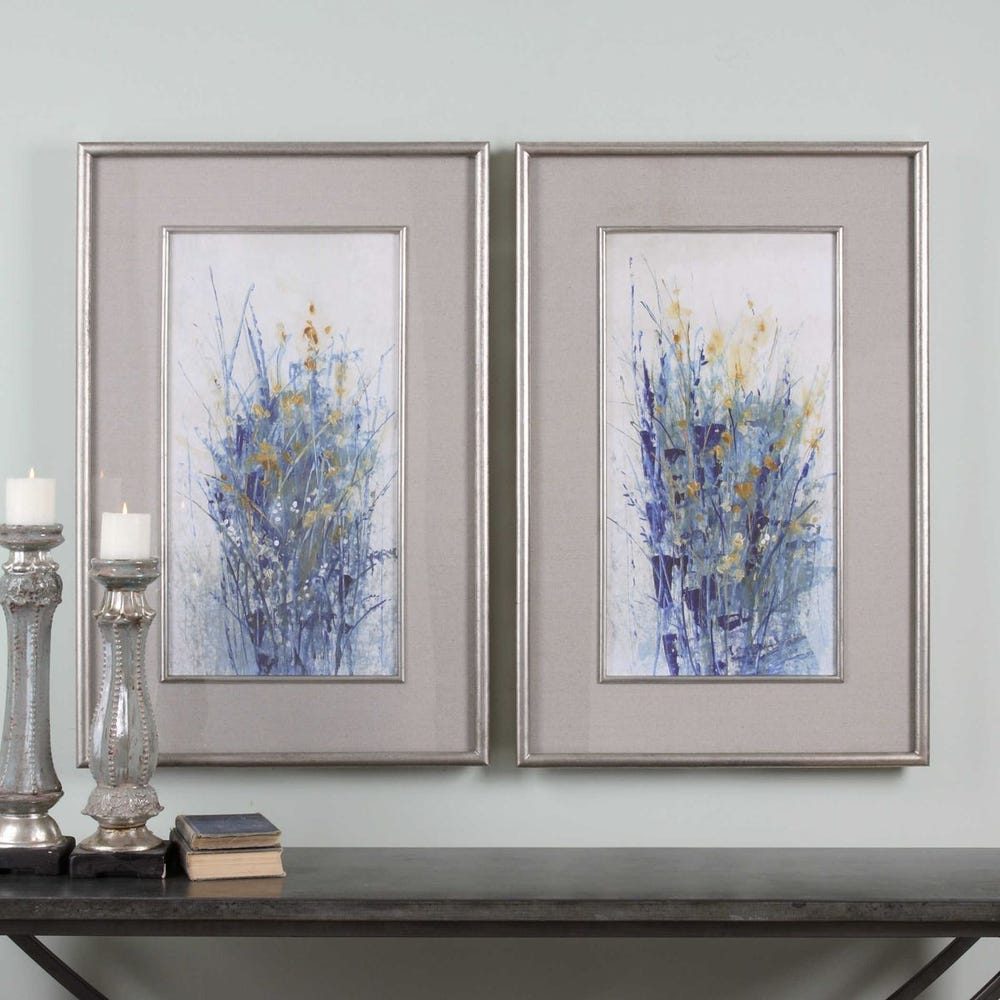 Indigo Florals Framed Prints, Set of 2