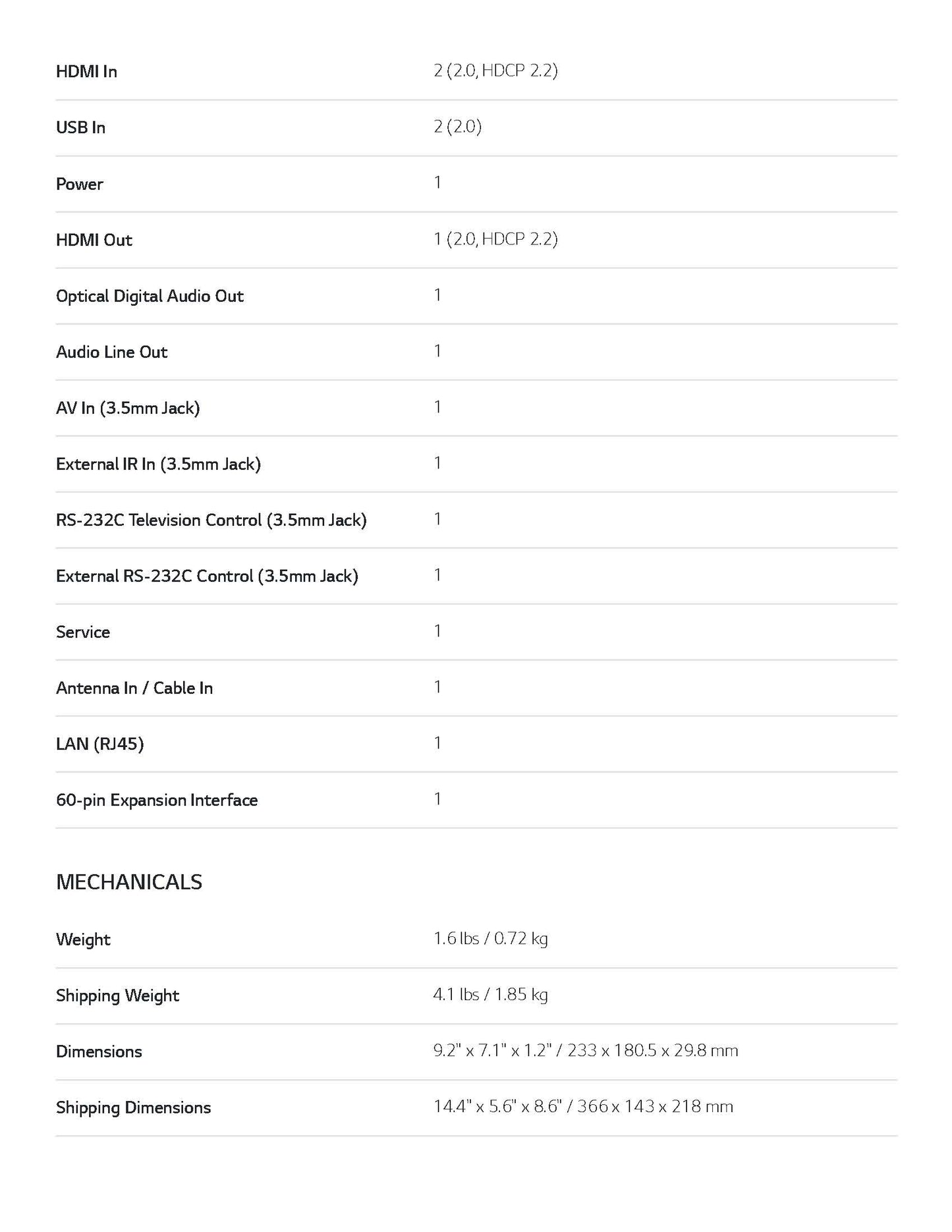 LG Pro:Centric® Smart Set Top Box with webOS™ 5.0, Embedded Pro:Idiom® decryption, IP Streaming and RF Tuning & Supports UHD/4K & FHD Output Resolutions