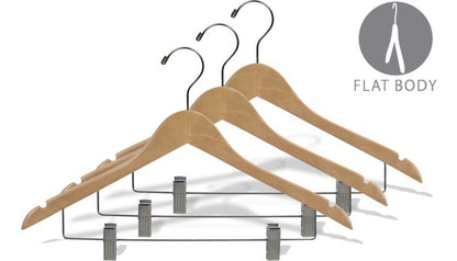 17" Natural Wood Combo Hanger W/ Clips & Notches