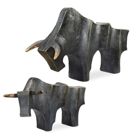 Regal Bull Sculptures, Set of 2