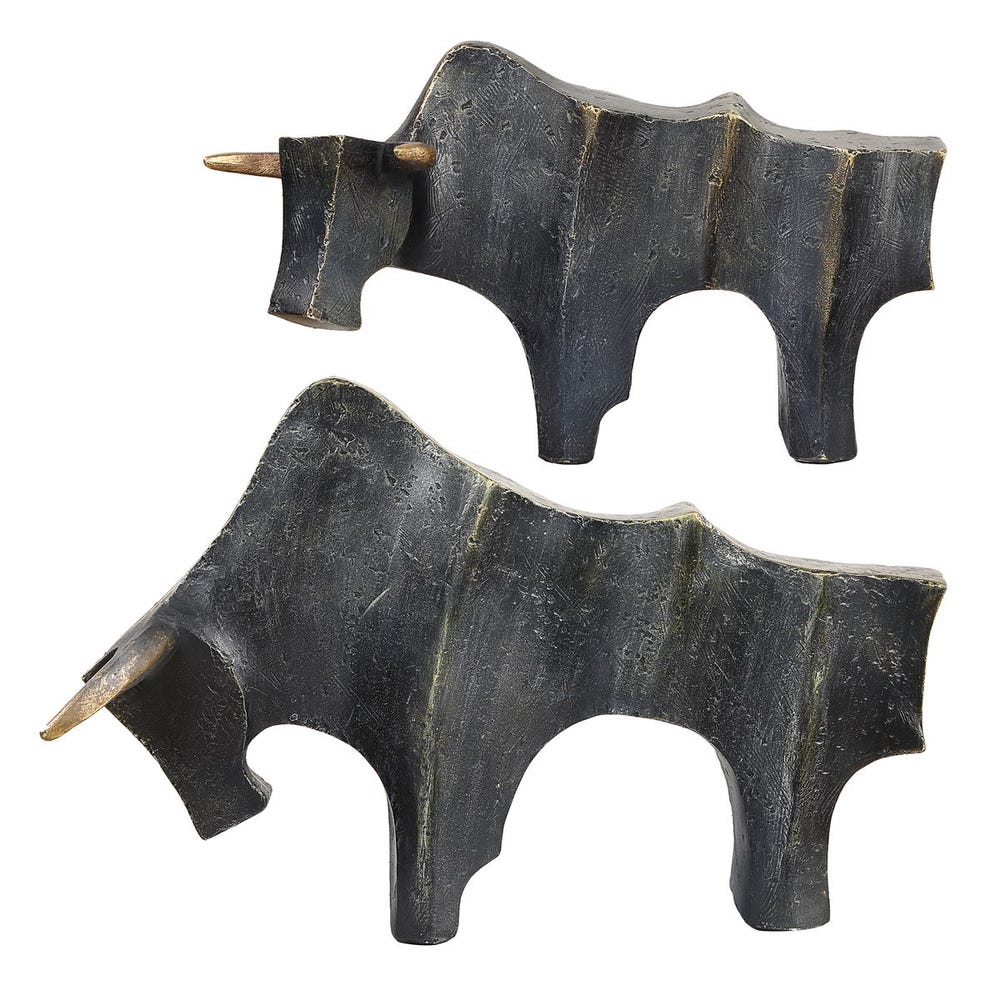 Regal Bull Sculptures, Set of 2