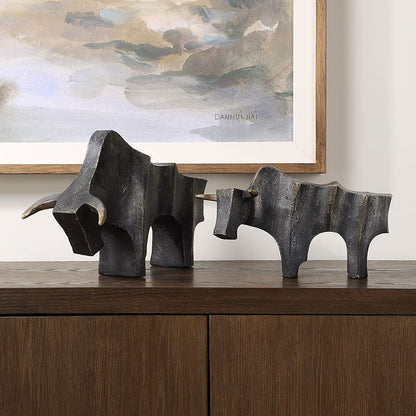 Regal Bull Sculptures, Set of 2