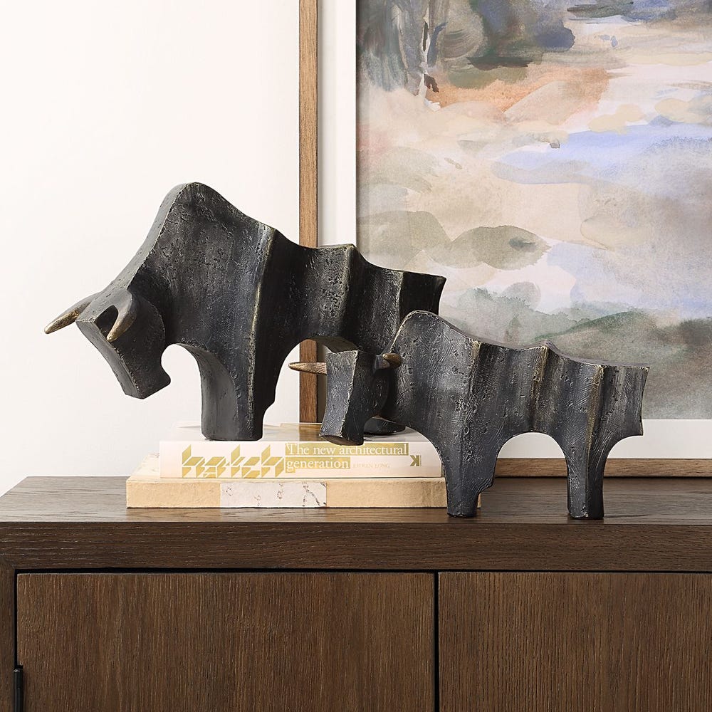 Regal Bull Sculptures, Set of 2