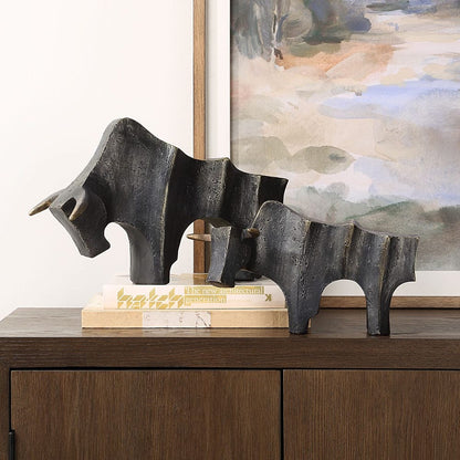 Regal Bull Sculptures, Set of 2