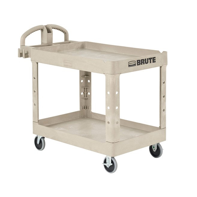 Rubbermaid BRUTE Heavy-Duty Ergo Handle Utility Cart, Lipped Shelf, Medium, 500 LB. Capacity