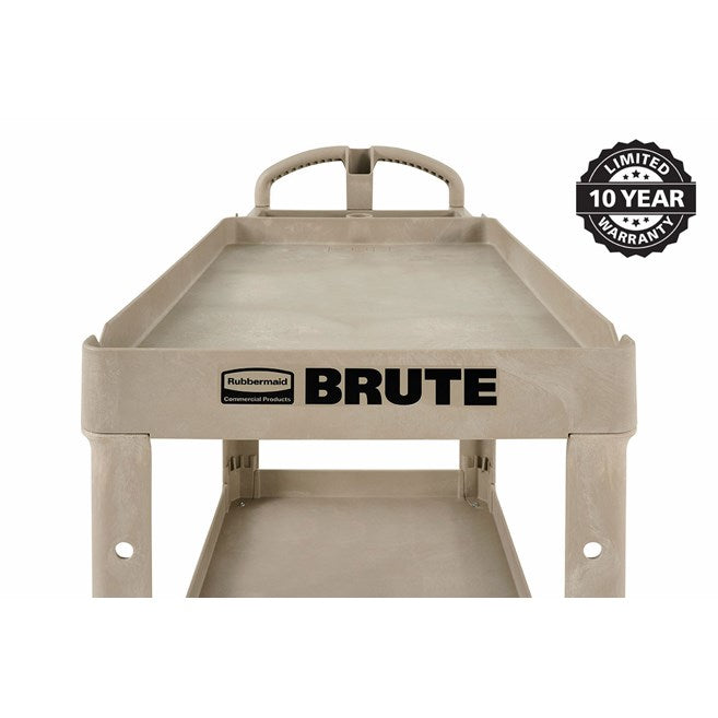 Rubbermaid BRUTE Heavy-Duty Ergo Handle Utility Cart, Lipped Shelf, Medium, 500 LB. Capacity