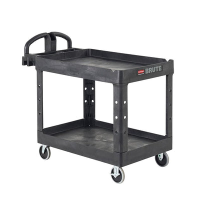 Rubbermaid BRUTE Heavy-Duty Ergo Handle Utility Cart, Lipped Shelf, Medium, 500 LB. Capacity