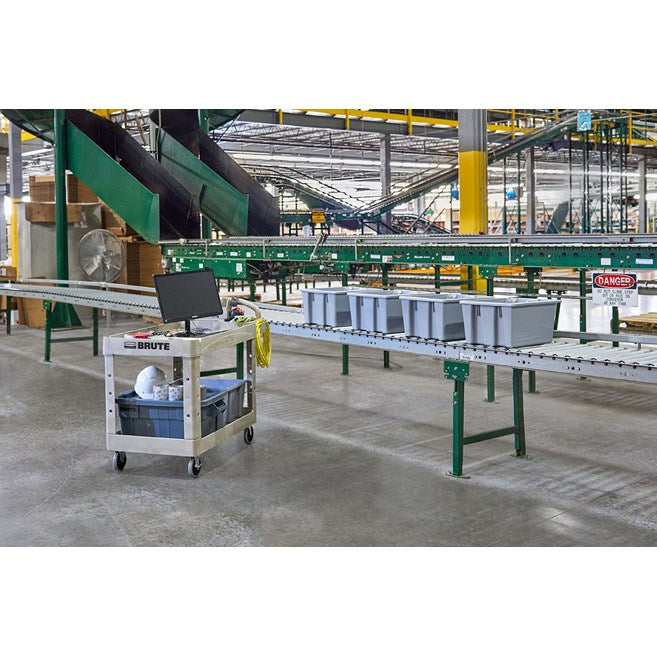 Rubbermaid BRUTE Heavy-Duty Ergo Handle Utility Cart, Lipped Shelf, Medium, 500 LB. Capacity