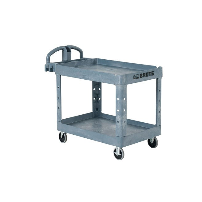 Rubbermaid BRUTE Heavy-Duty Ergo Handle Utility Cart, Lipped Shelf, Medium, 500 LB. Capacity