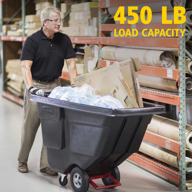 Rubbermaid Rotomolded Tilt Truck, Utility Duty, 1/2 Cubic Yard, Black