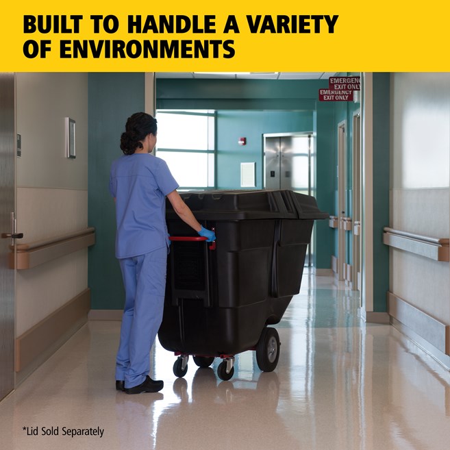 Rubbermaid Rotomolded Tilt Truck, Utility Duty, 1/2 Cubic Yard, Black