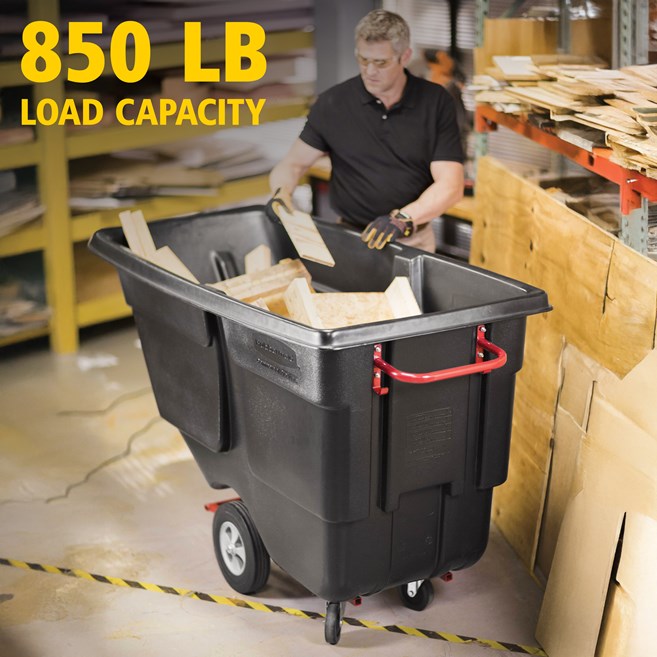 Rubbermaid Rotomolded Tilt Truck, Utility Duty, 1/2 Cubic Yard, Black