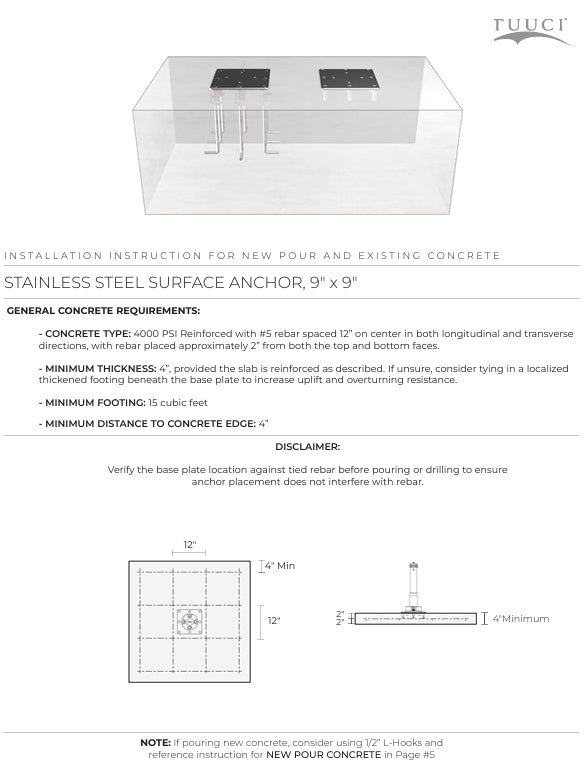Tuuci Stainless Steel Surface Plate Anchor - For Use on Existing Concrete Pad