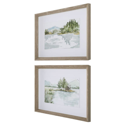 Serene Lake Framed Prints, Set of 2