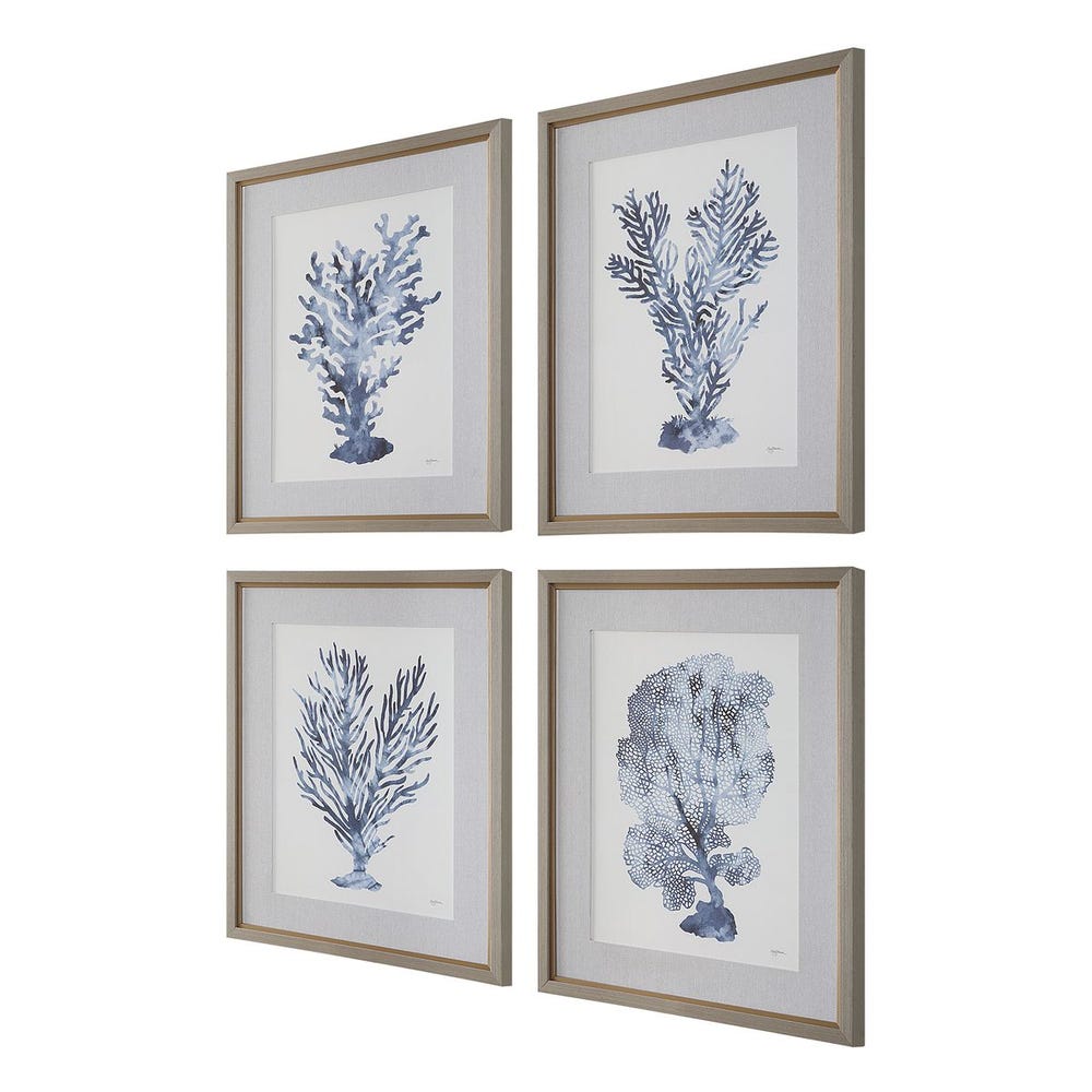 Shibori Coral Framed Prints, Set of 4