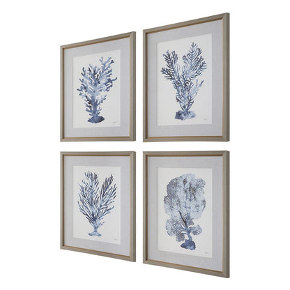 Shibori Coral Framed Prints, Set of 4