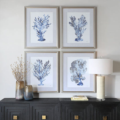 Shibori Coral Framed Prints, Set of 4