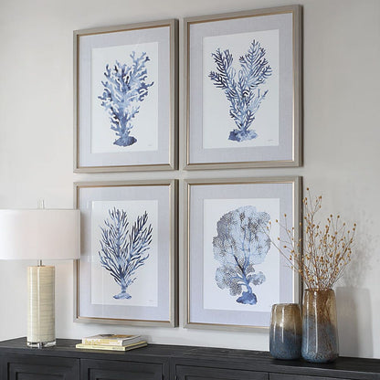 Shibori Coral Framed Prints, Set of 4