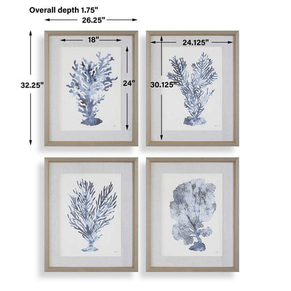 Shibori Coral Framed Prints, Set of 4