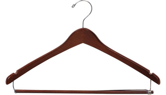 17" Walnut Wood Suit Hanger W/ Locking Bar & Notches