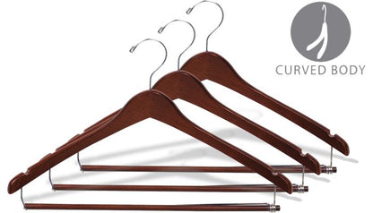 17" Walnut Wood Suit Hanger W/ Locking Bar & Notches