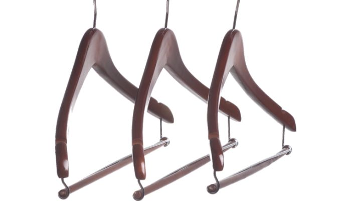 17" Walnut Wood Suit Hanger W/ Locking Bar & Notches