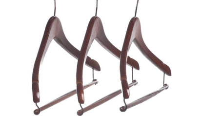 17" Walnut Wood Suit Hanger W/ Locking Bar & Notches
