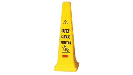 Multilingual "Caution" Floor Cone, 36", Yellow